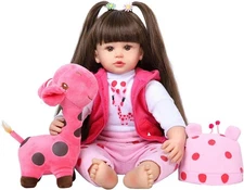 24 Inch Vinyl Toddler Doll Girl with Hair, Gift Box & Accessories