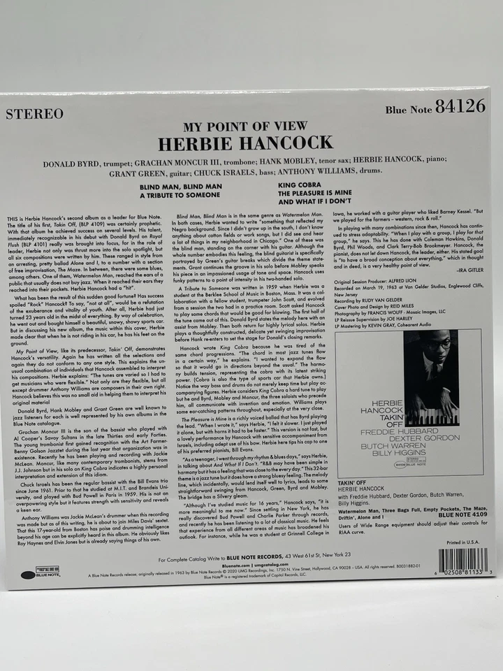 HERBIE HANCOCK MY POINT OF VIEW 12" LP EX VINYL BLUE NOTE 180G AUDIOPHILE KG - Image 3 of 4