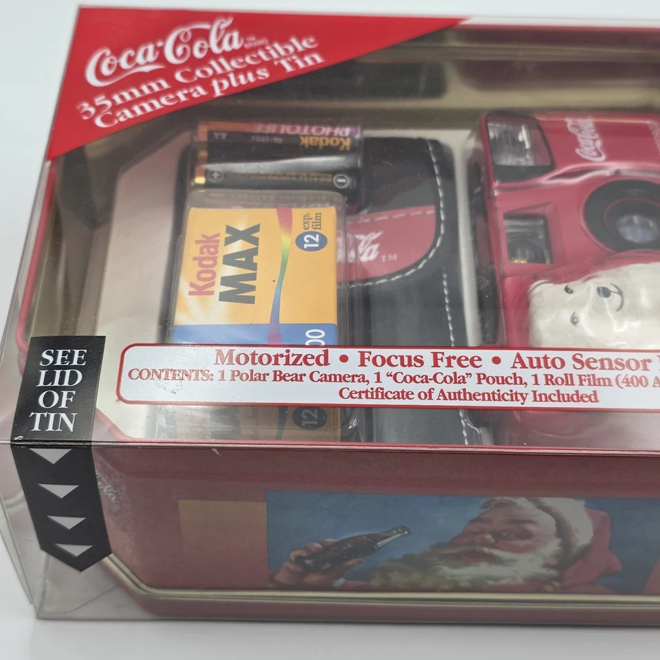 VTG. Coca-Cola Coke 35mm ANSCO COLLECTIBLE CAMERA w/Film & Christmas Tin COA NEW - Image 4 of 4