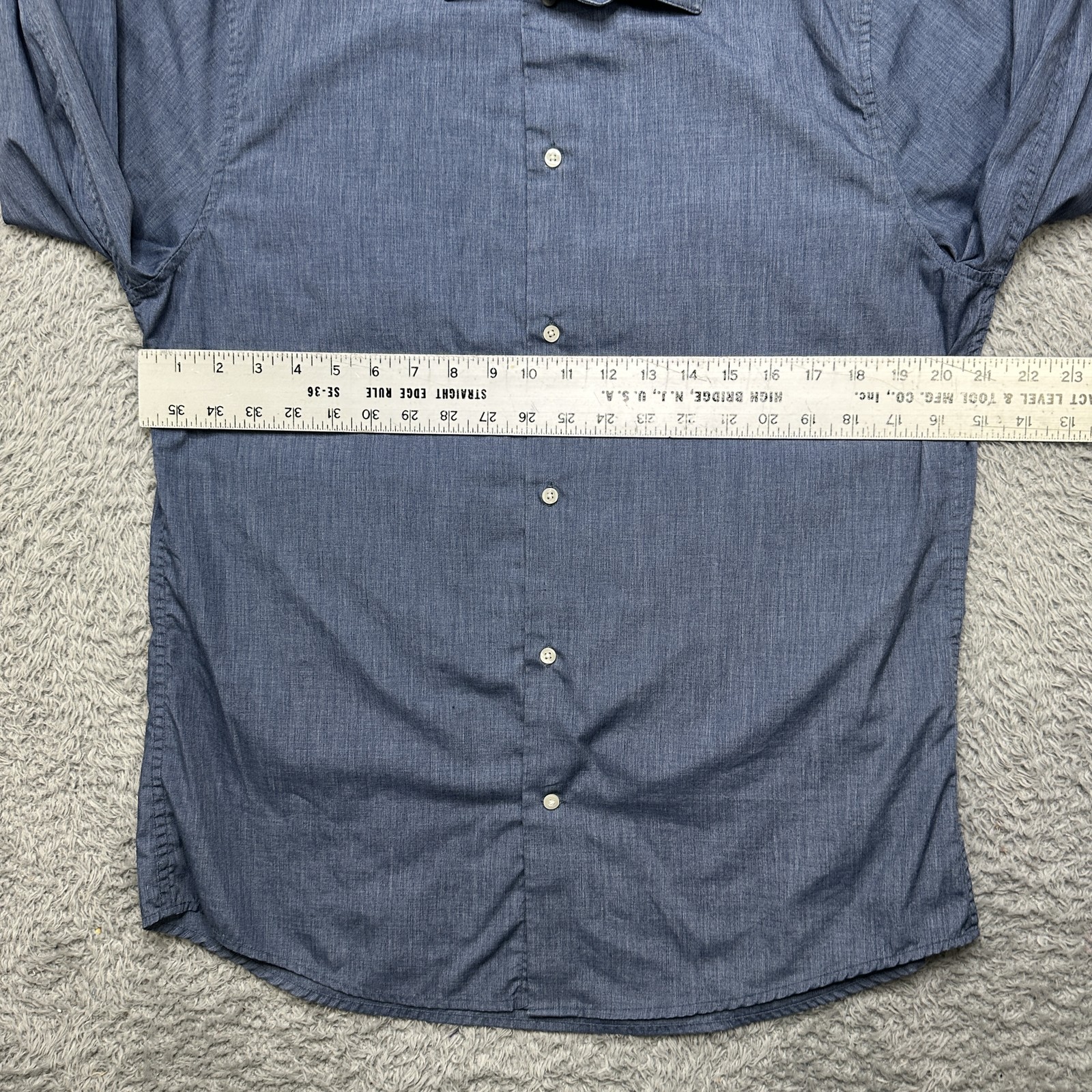 H&M Shirt Mens L Blue Chambray Slim Fit Cotton Polyester image 6