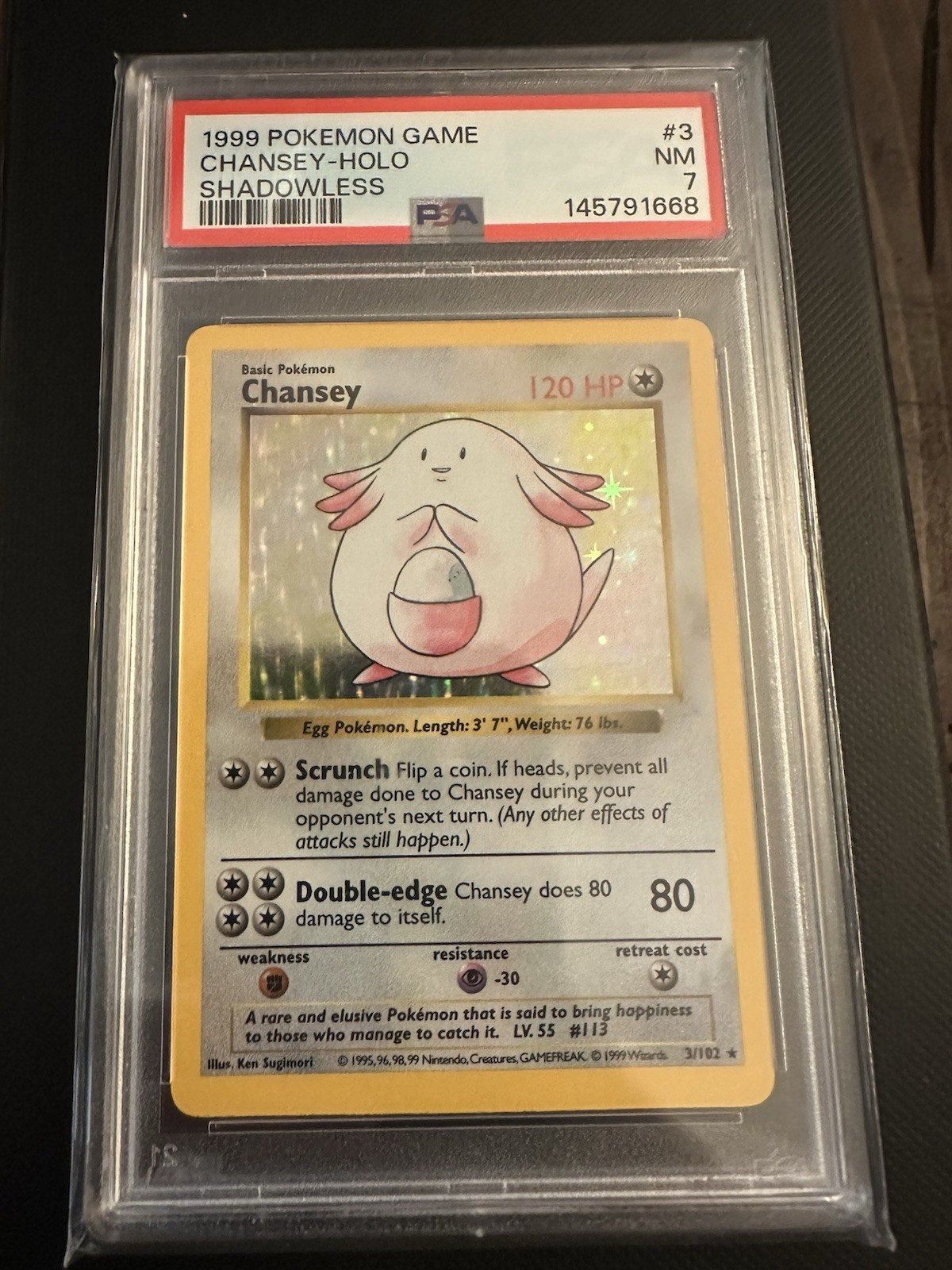 Wizards of the Coast 1999 Base Set Shadowless Chansey Holo PSA 7 003/102