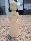 Avon Mädchen Figur Glasflasche elfenbein rosa Blumen Deko Sammlerstück leer