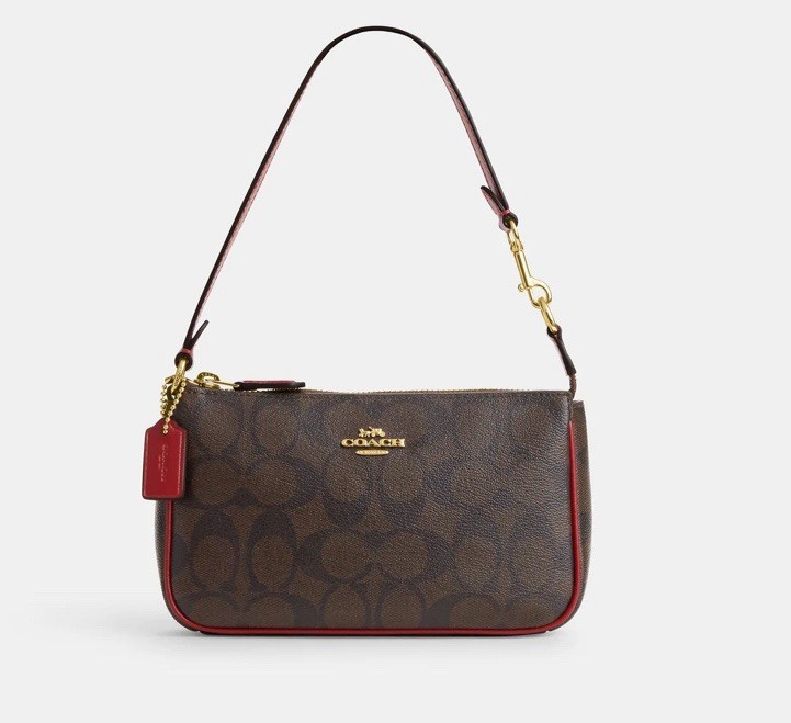 COACH Nolita 19 In Signature Canvas BROWN / RED With Gold Hardware, Rare, Stunni