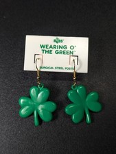 Vintage Russ Green Clover Earrings Saint Patr...