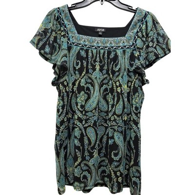 Apt 9 Womens L Top Dark Mesh Overlay Whimsigoth Y2K Paisley Fairy Flutter Sleeve