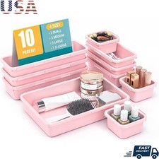 Stackable Drawer Organizer Set 10 Bins Home Office Storage Easy Clean Plastic US