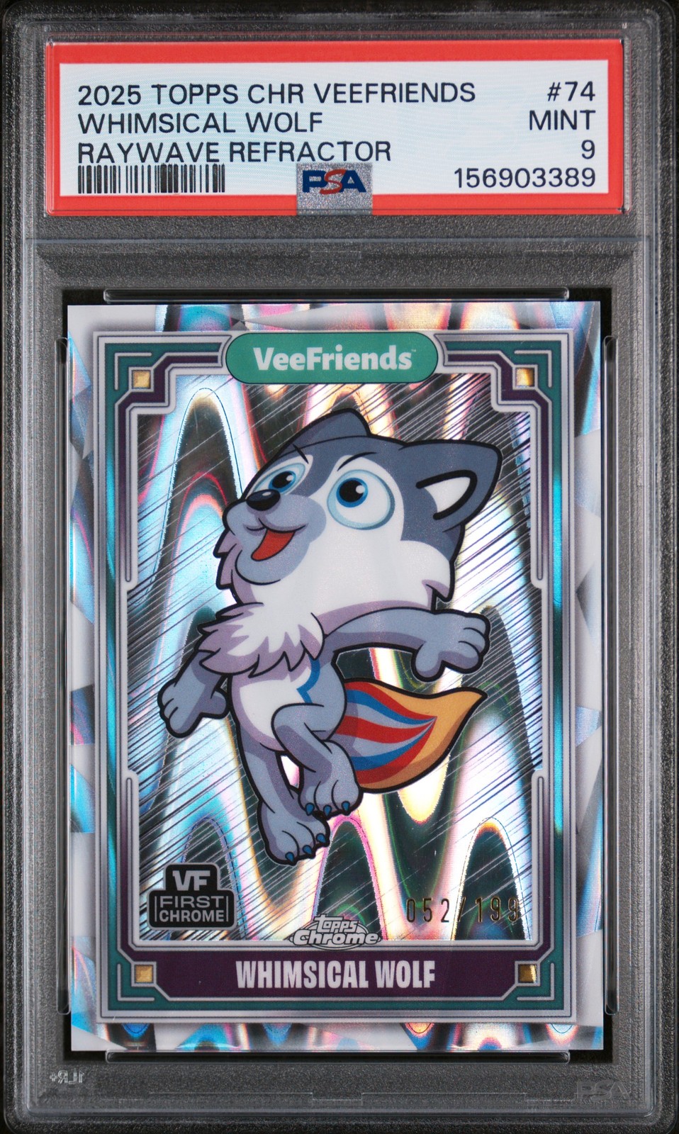 2025 TOPPS CHROME VEEFRIENDS RAYWAVE REFRACTOR #74 WHIMSICAL WOLF 52/199 PSA 9