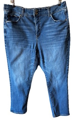 Terra & Sky Jeans Womens 1X (16W-18W) Blue High Rise Skinny Crop Jegging