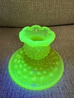 Fenton Hobnail Candlestick Holder 4.3" Vaseline Topaz Opalescent Uranium 1pc