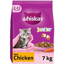 7kg Whiskas Kitten Junior Complete Dry Cat Food Chicken Cat Biscuits 3.41 per kilo