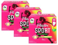 Playtex Sport Odor Shield Tampons Regular and Super Unscented 32 Count 3 Pack