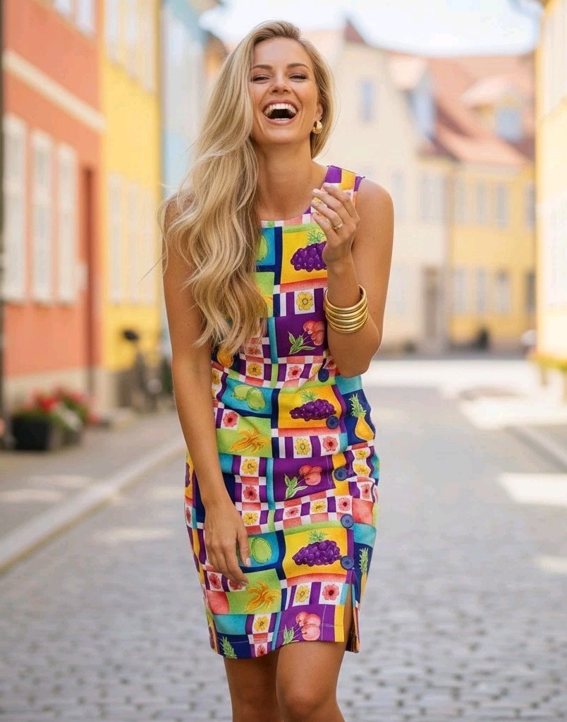 ​Sag Harbor Tropical Fruit Patchwork Mini Shift D… - image 1