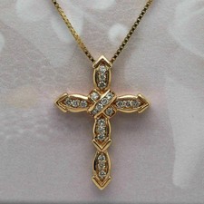 2 Ct Round Cut White Moissanite Women's Cross Pendant 14k Yellow Gold Plated