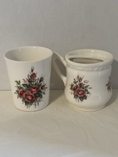 Vintage FK Athena USA Floral Ceramic Bathroom Cup  Toothbrush Holder Set