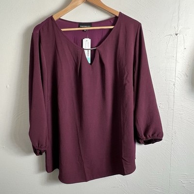NWT! Fortune + Ivy Key Hole Mixed Material Blouse Top - Purple Size 1X