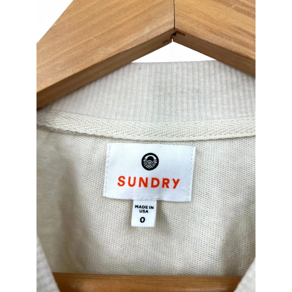 Sundry XS Long Sleeve Tee T-shirt Top Striped sweatshirt cream grey cotton Crop - Image 2 of 4