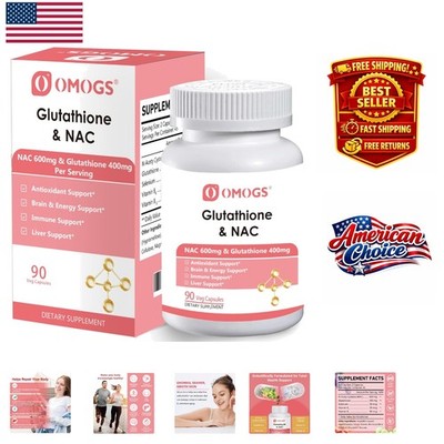 Natural Glutathione & NAC - 90 Veg Capsules for Liver Function & Aging Support