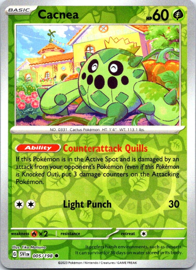 Pokemon TCG SV01: Scarlet & Violet Base Set Cacnea 005/198 Common Reverse Holo