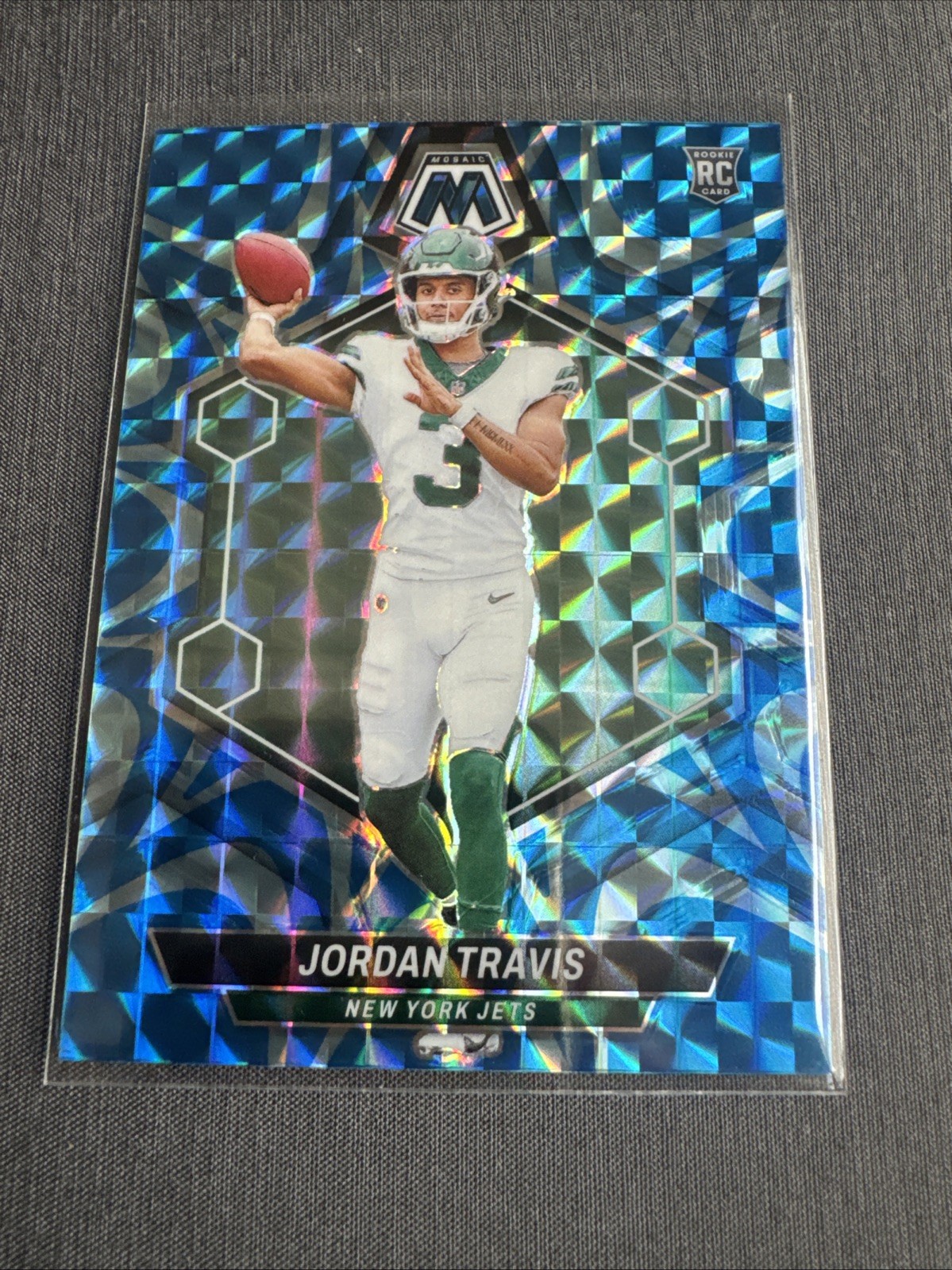 2024 Panini Mosaic - Rookies Jordan Travis #395 Reactive Blue Mosaic Prizm (RC)