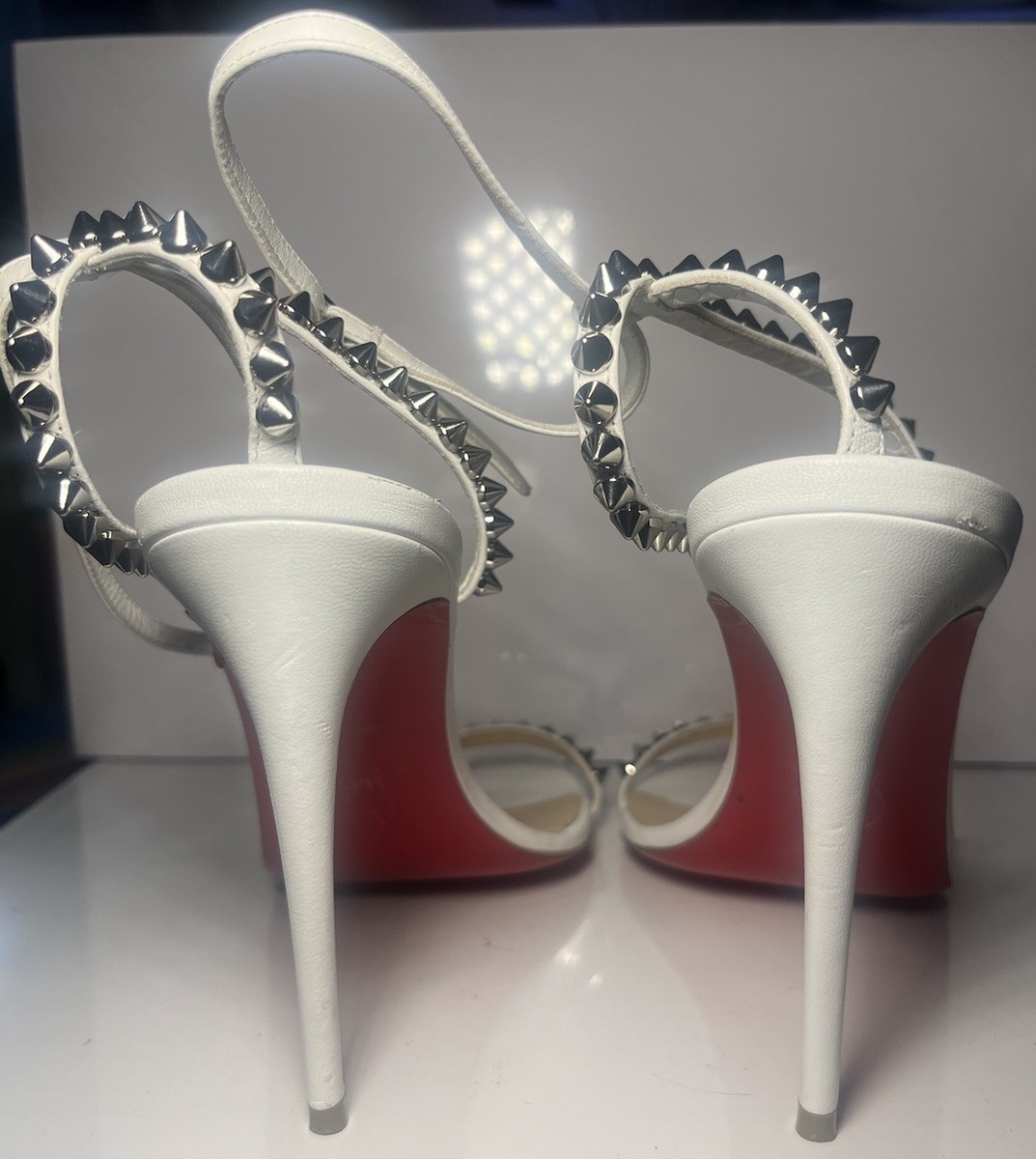 Christian Louboutin So Me White Leather Spike Stiletto Sandals 37