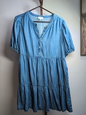 Wonderly Boho Dress  Size Medium Short Sleeve 100%  Lyocell Blue Smocked