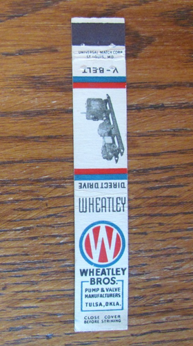 10 STRIKE MATCHBOOK COVER: WHEATLEY BROS" PUMPEN & VENTILE TULSA OK MATCHCOVER A28