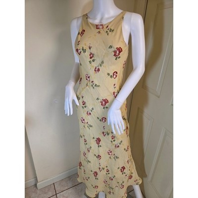 My Michelle Vintage Y2K Yellow Floral Maxi Dress Sleeveless Red Roses Size 5/6