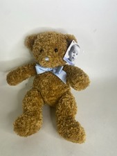 FAO Schwarz Baby Teddy Bear Brown Plush Stuffed Animal Toy Blue Nose Bow NEW