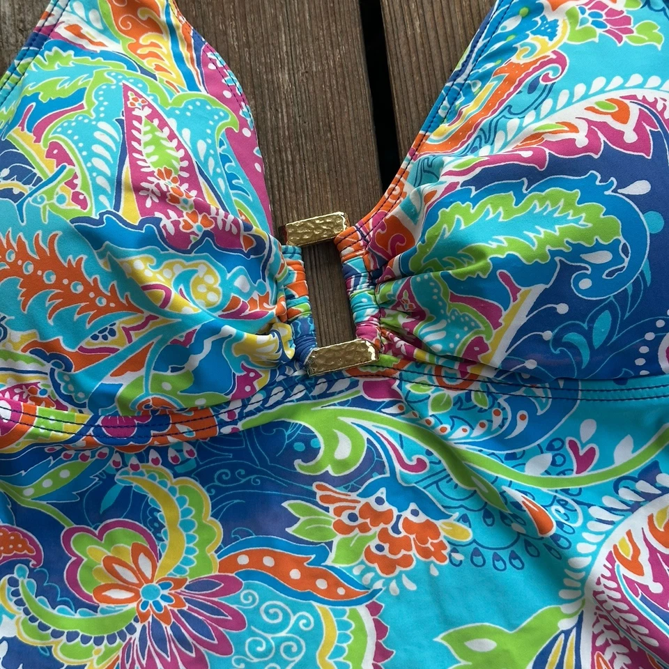 Lauren Ralph Lauren Blue Paisley Floral Tankini Swim Top Womens Size 8 - Image 2 of 4
