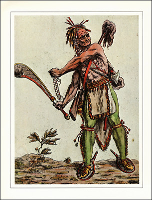 1977 Vintage Print 1787 Iroquois Warrior Club Rifle Scalp Native Indigenous Man