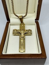 Halskette 9 kt x-groß Gelbgold gefüllt Jesus Kruzifix Kreuz Anhänger kostenlose Box