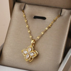 Womens Necklace Flower Pendant Cubic 18K Gold Plated Stainless Steel Jewelry