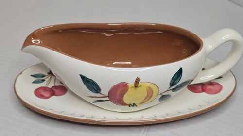 Stangl Pottey Trenton, NJ GRAVY BOAT & UNDERPLATE Fruit Pattern Serving Ware