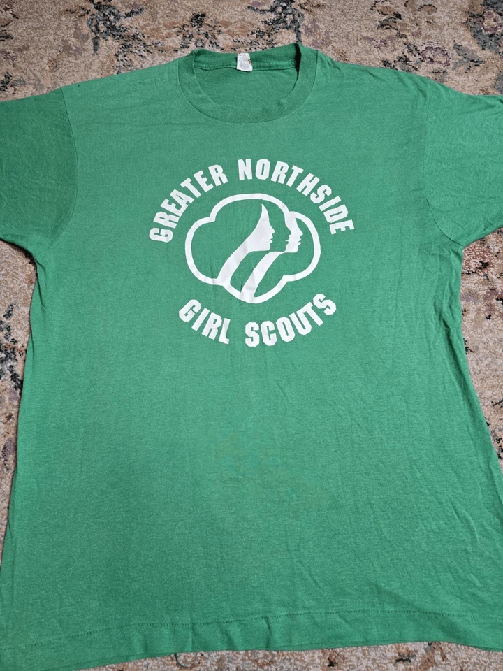 Vintage 80's Greater Northside Girl Scouts Logo Graphic T-Shirt Size M/L Green - Image 2 of 4
