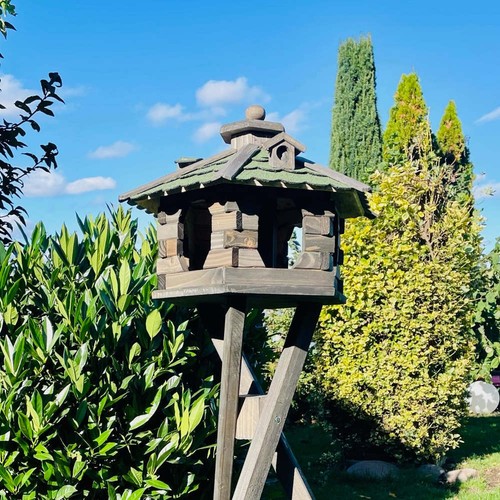 DARLUX Vogel Futter Haus L Futterstelle Sechseck Vogelhaus+ Ständer Braun/ Grün - Bild 4 von 5