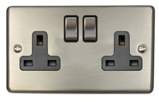 G&H CSS310 Contour Brushed Stainless Steel Double 2 Gang Plug Socket 13 Amp