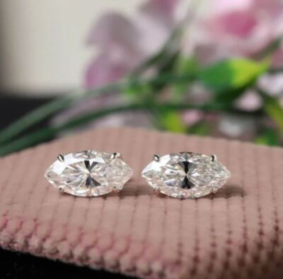Moissanite Solitaire Stud Earring in Sterling Silver, Moissanite Earrings  Studs