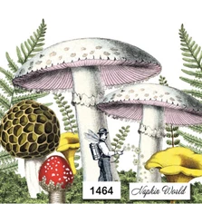 (1464) TWO Paper LUNCHEON Decoupage Art Craft Napkins - WHIMSICAL MUSHROOMS MAN