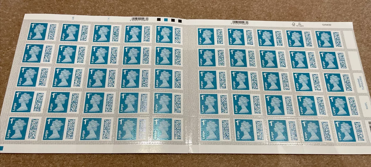 50 Royal Mail 1st First Class Large Letter Stamps New Barcoded