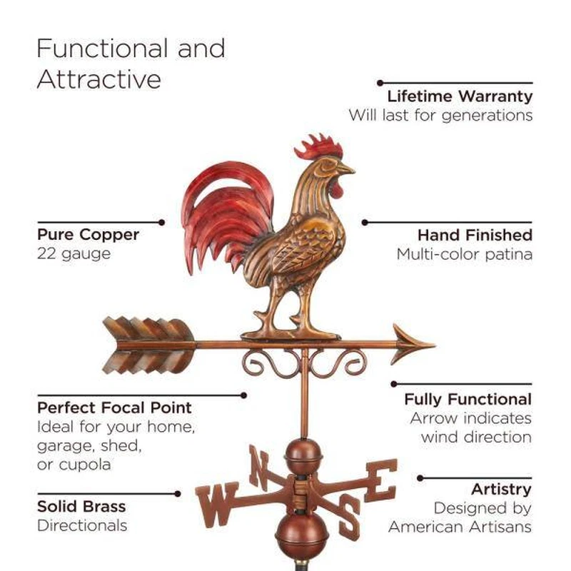 Bantam Red Rooster Weathervane - Pure Copper Hand Multi-Color Patina - Image 4 of 4