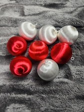 Christmas Ornament Baubles Satin Sheen Red White Set Of 8