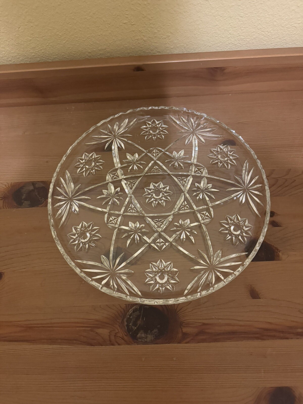 Vintage 10” Anchor Hocking Pressed Glass Star of David Serving Platter