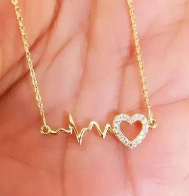 14k Yellow Gold Plated Round 1CT Moissanite Heart beat Pendant Necklace