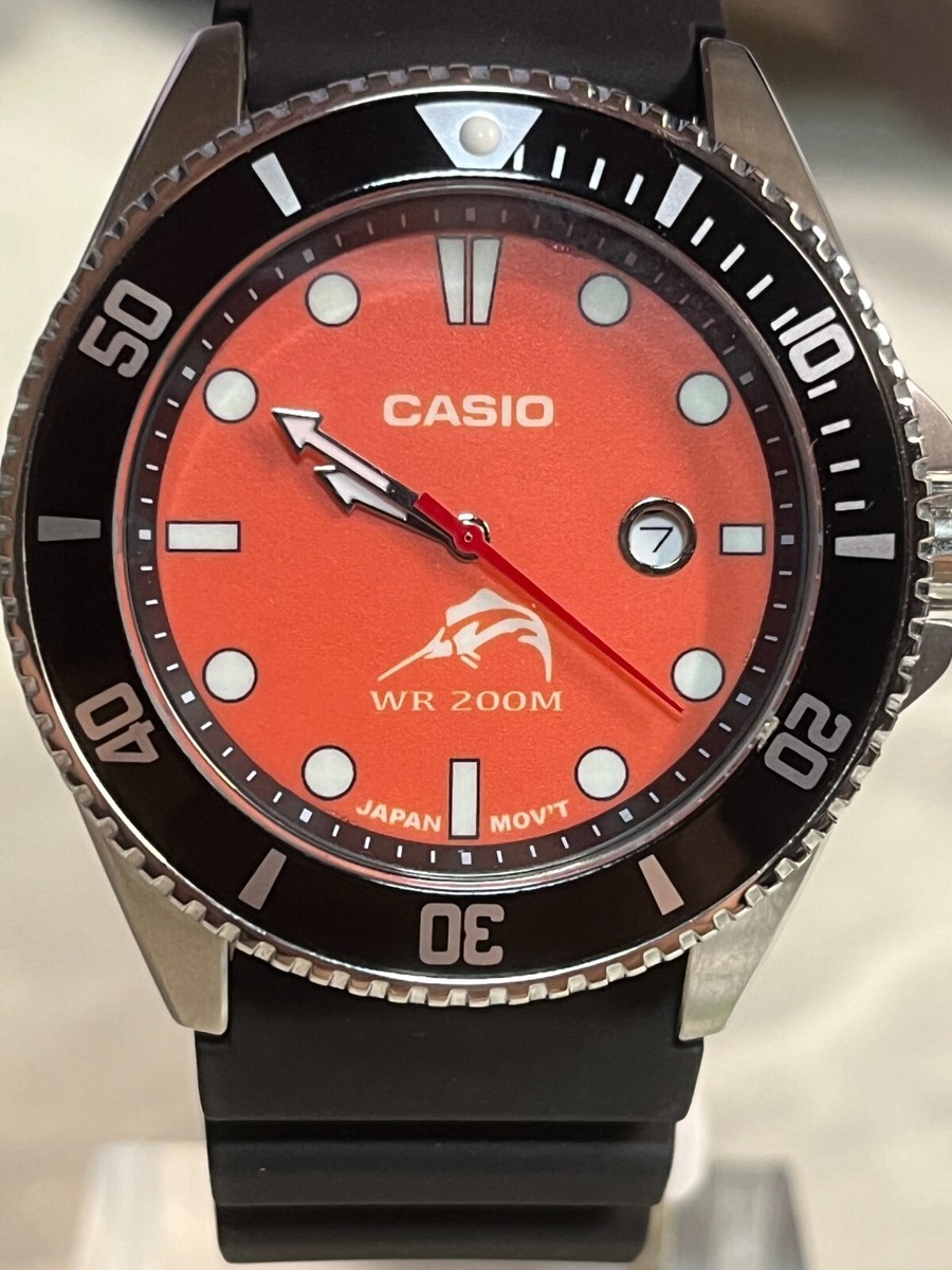 Watch Casio Duro MDV-106- MOD Orange Dial Luminous Green 200 Meter