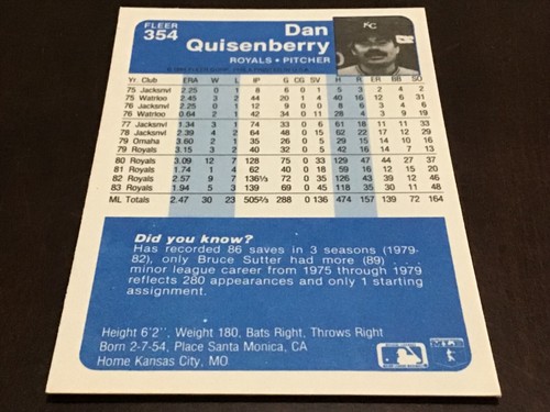 DAN QUISENBERRY Oddball Insert & Regular issue Baseball ROYALS YOU CHOOSE - Picture 103 of 133