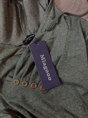 Miagooo Uneven Hem Hoodie Tunic - Long Sleeve, Pocket, Lightweight Rayon/Spandex Blend, Casual Top In Blue Grey - View #10