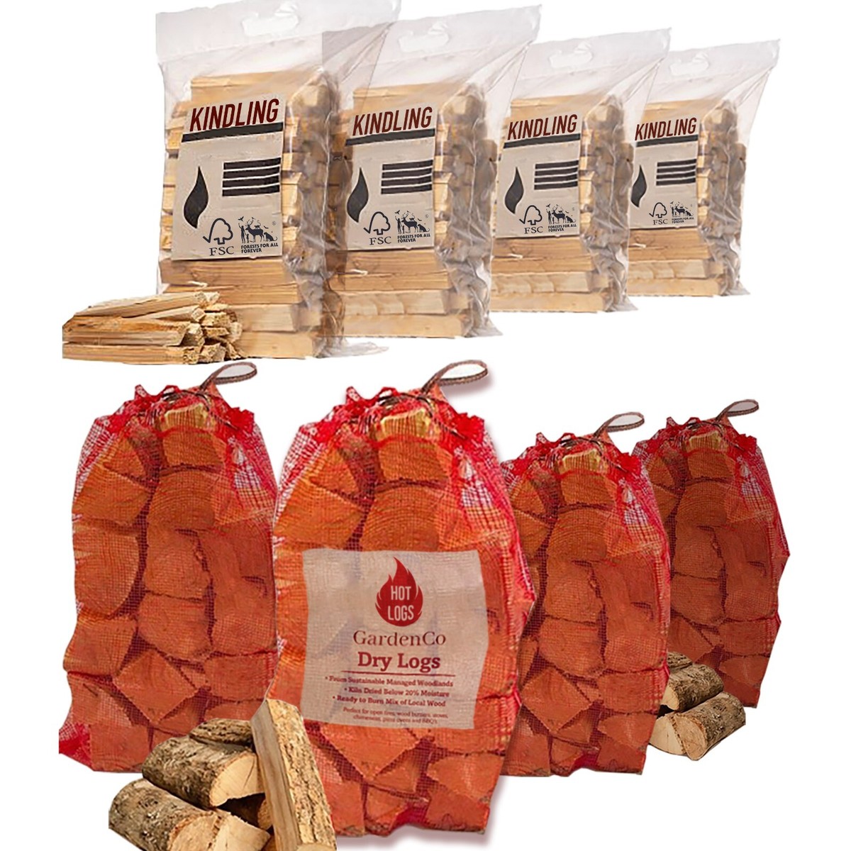 Kiln Dried Logs Fire Wood 20kg Hardwood HOT Burning 60L Stove Firewood  Kindling