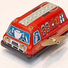 Vintage Tin Litho Fire Truck Wind Up Japan
