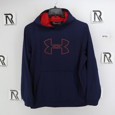 Men Under Armour Storm Coldgear Hoodie Sweat Shirt Size L Large Navy Blue Fleece