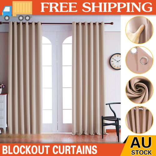 2X Blockout Curtains Blackout Window Curtain Draperies Pair Eyelet Bedroom Decor - Picture 13 of 19